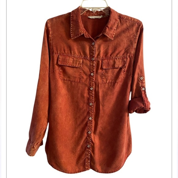 Soft surroundings button front shirt burnt Orange lyocell Medium - Picture 1 of 8